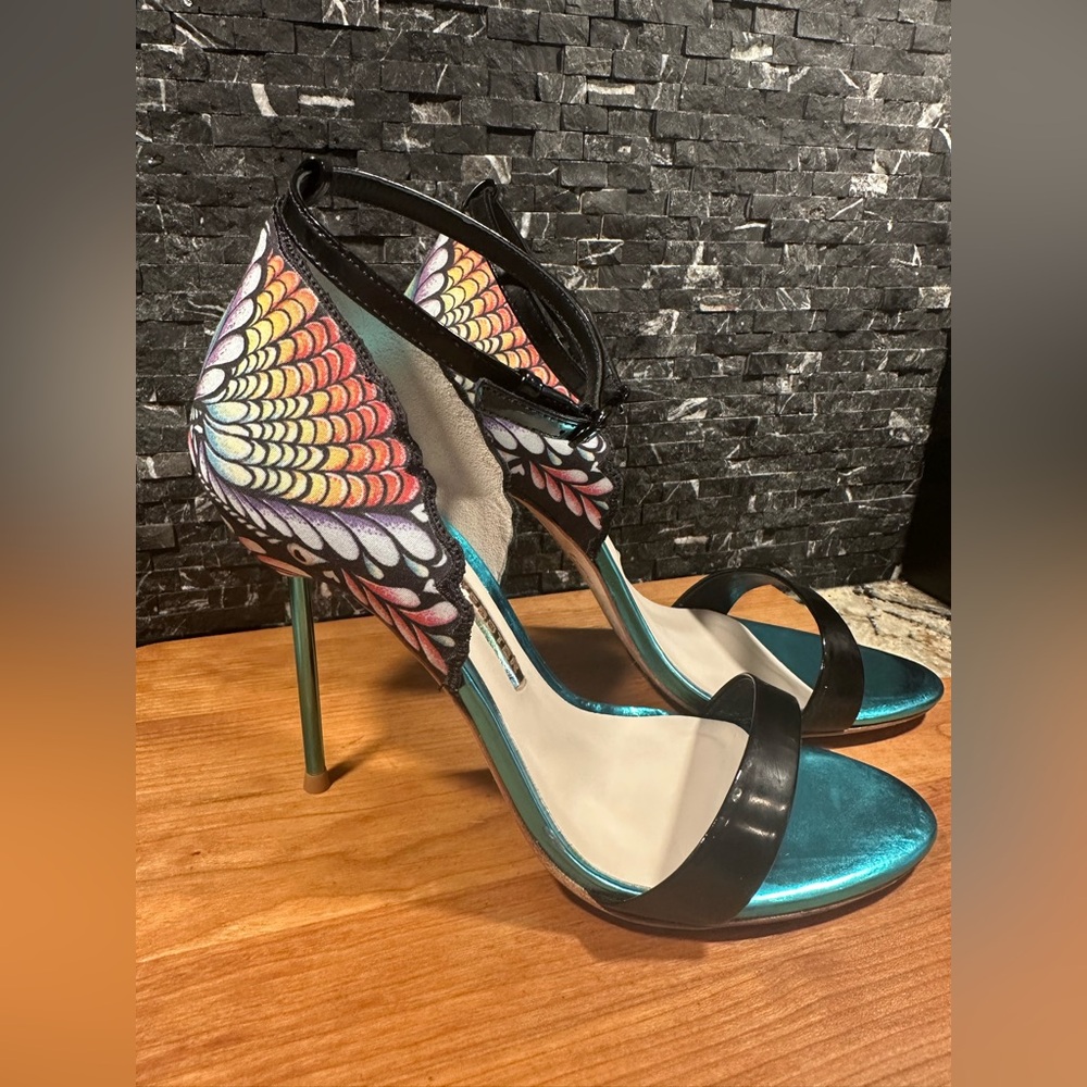 Sophia Webster Flutura Feather Peacock Metallic Stilettos Size 7 Heels Sz 37.5 - Picture 1 of 15